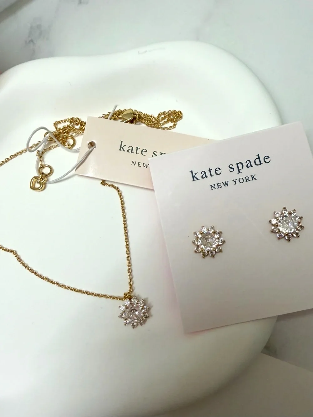 kate spade gold crystal floral necklace & stud earring set
